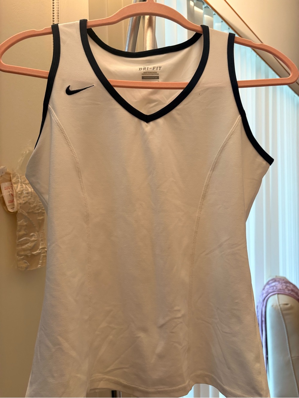 Nike White Dri-FIT V-Neck Tank Top with Black Trim